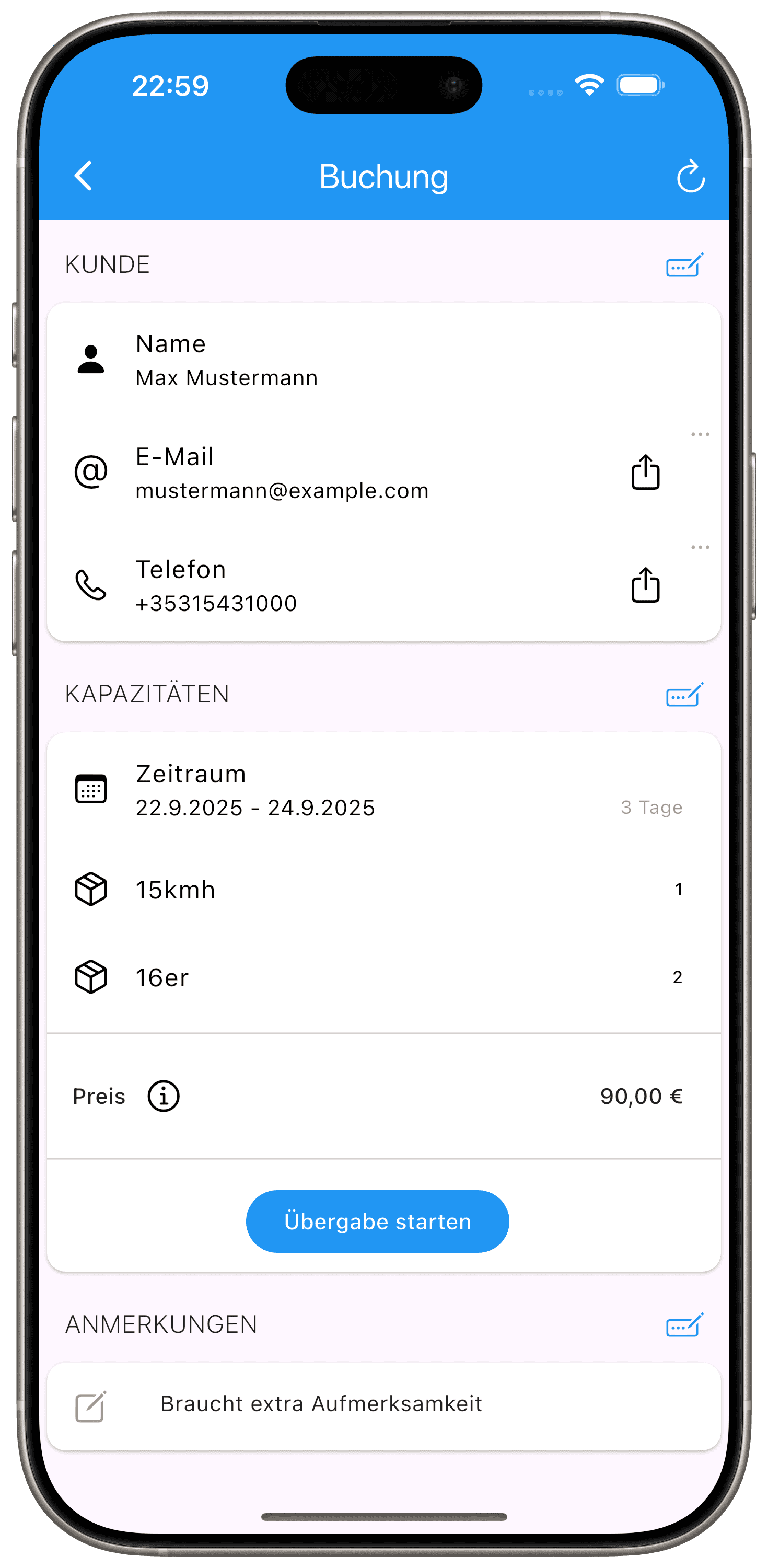 Screenshot: Buchung