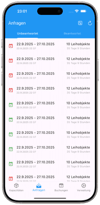 Screenshot: Anfragen Übersicht