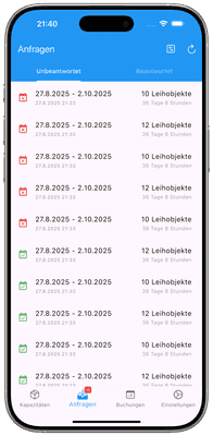 Screenshot: Anfragen Übersicht